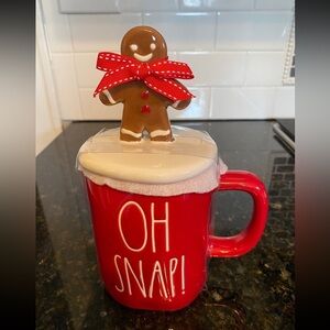 Rae Dunn Red 'Oh Snap!' Mug with Gingerbread Topper